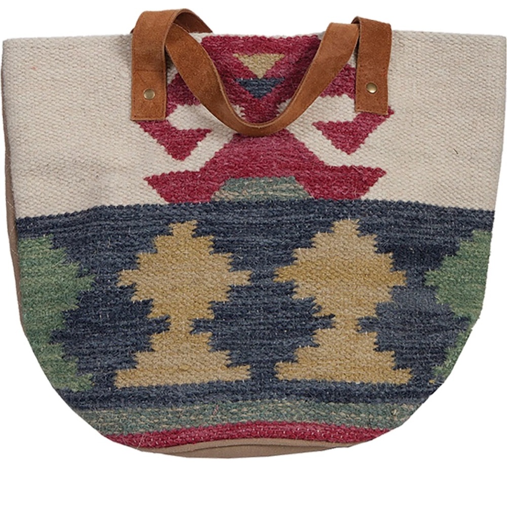 Scully Southwestern Natural Fiber Geometric Tote Bag with Leather Handles